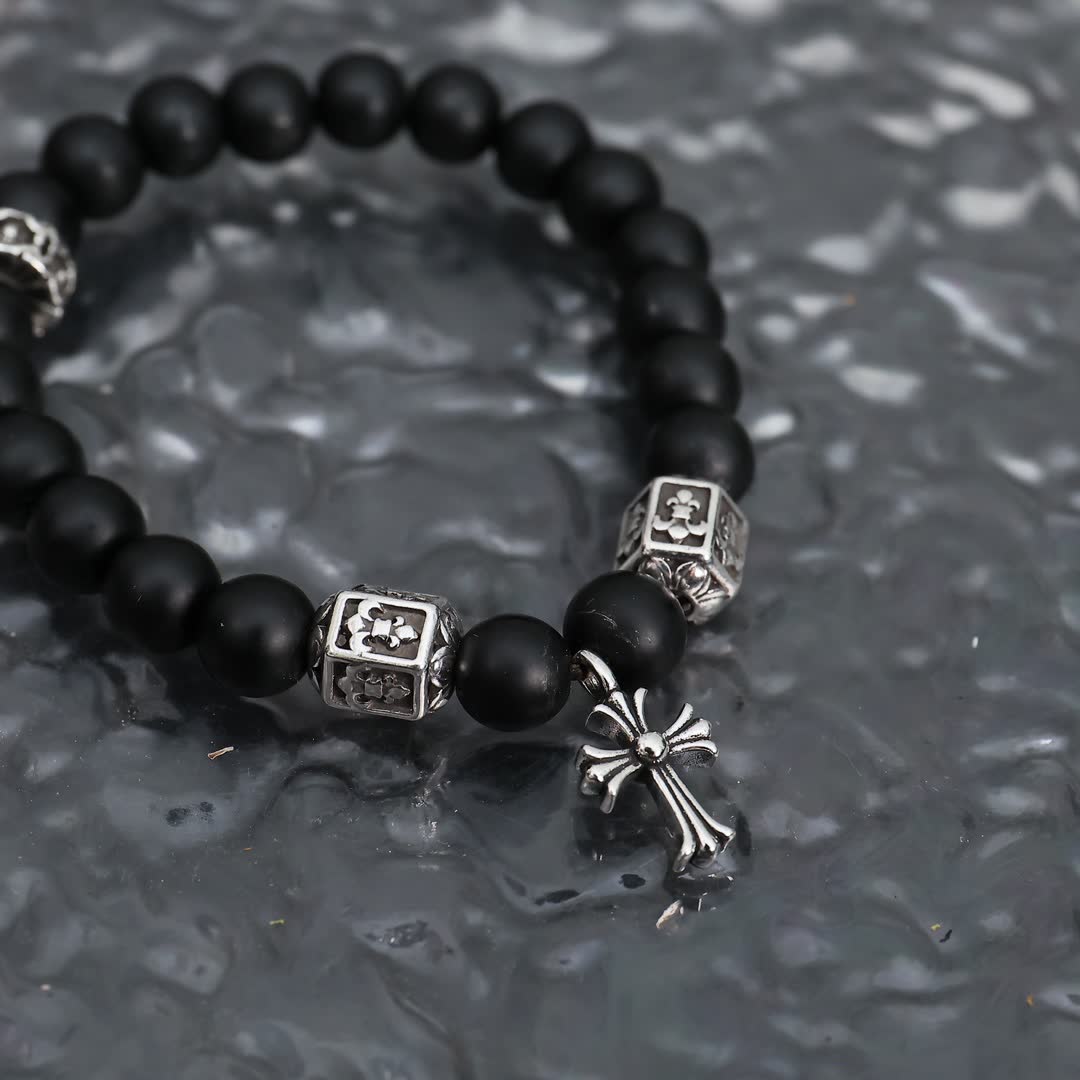 Chrome Hearts Scandinavian Design Beaded Bracelet with Cross Charm